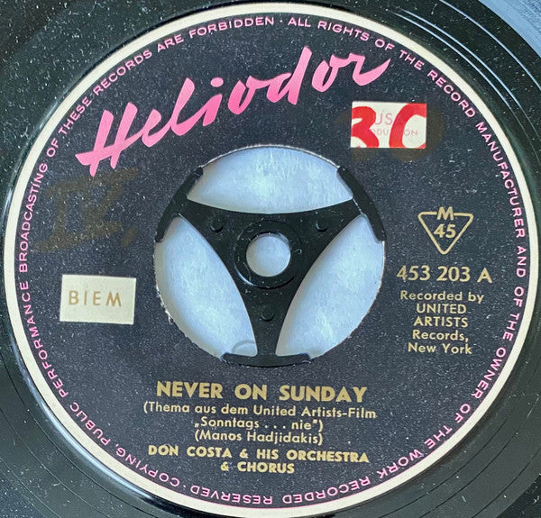 Don Costa & His Orchestra & Chorus* -Never On Sunday / Theme From "The Unforgiven"