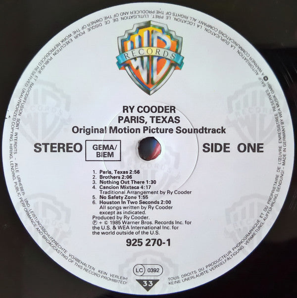 Ry Cooder -Paris, Texas (Original Motion Picture Soundtrack)