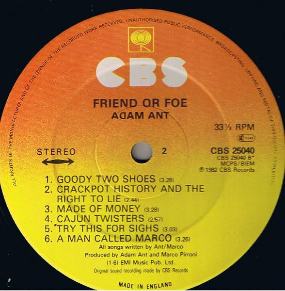 Adam Ant - Friend Or Foe