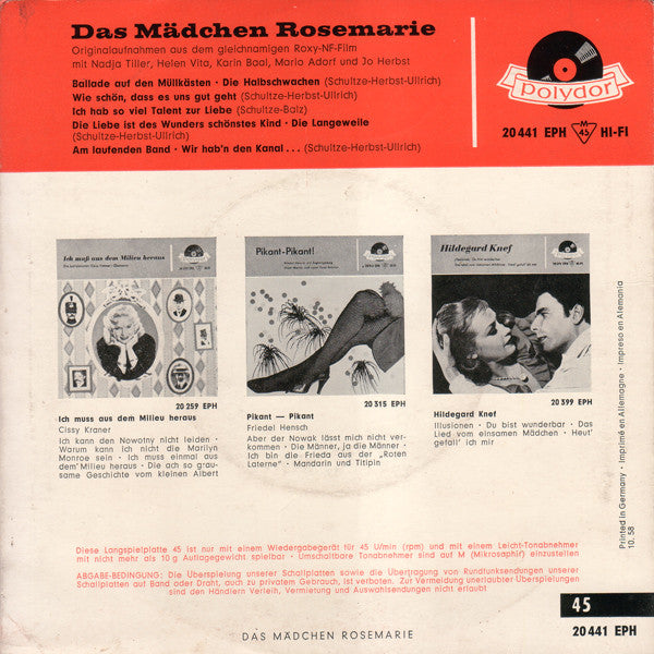 Nadja Tiller, Helen Vita, Karin Baal, Mario Adorf Und Jo Herbst -Das Mädchen Rosemarie