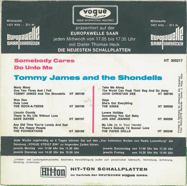 Tommy James And The Shondells* -Somebody Cares / Do Unto Me