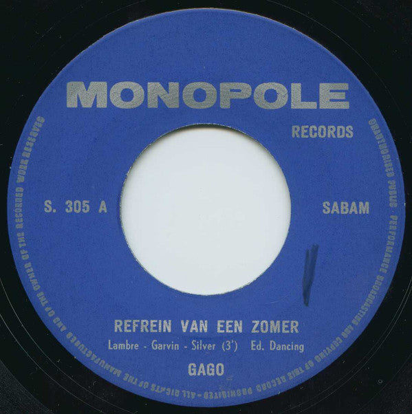 Gago -Refrein Van 'n Zomer / Adieu Mon Amour