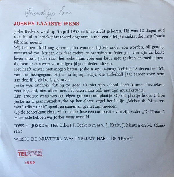 José En Joske - Weist Du Muatterl, Was I Traumt Hab! / De Traan