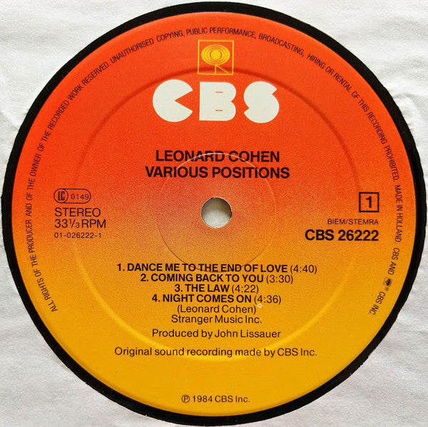 Leonard Cohen -Various Positions