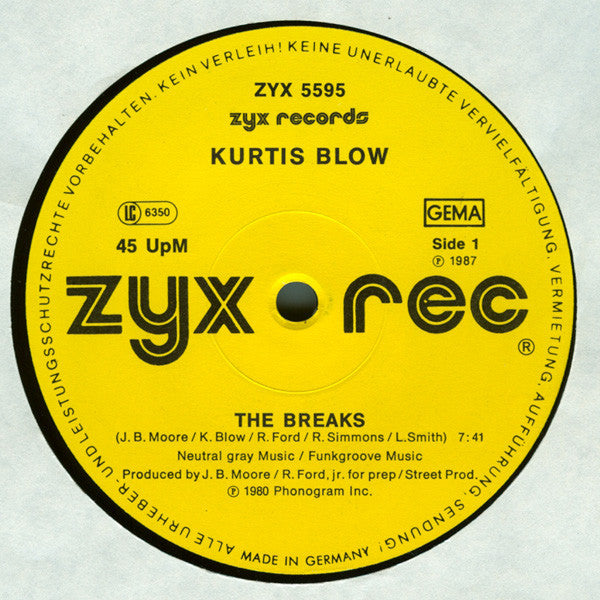 Kurtis Blow -The Breaks (Original Mix Version) (Vocal) / Rappin' Blow (Part 2)