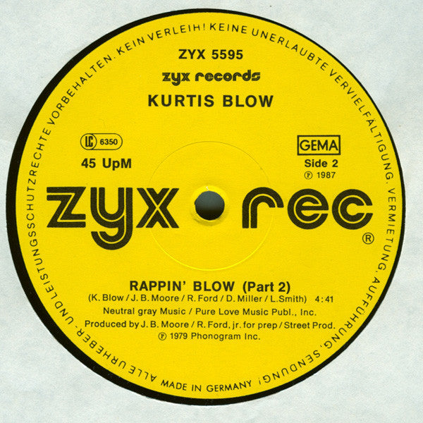 Kurtis Blow -The Breaks (Original Mix Version) (Vocal) / Rappin' Blow (Part 2)